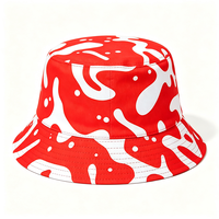 Bob unisexe 100 % polyester toile rouge et blanc imprimé abstrait effet éclaboussures, idéal pour l'été, les activités de plein air, la pêche, les sports et les voyages, protection UV