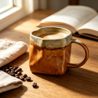 Tasse à café artisanale en grès irrégulier, glaçure réactive, tasse en céramique froissée avec anse, tasse à thé en poterie pour la maison, le café ou comme cadeau