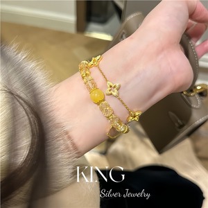 Ensemble collier et bracelet étoile creuse plaqué or en argent S925, bijoux de mode pour femme, cadeau pour usage quotidien - Product Image 5