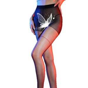Women Thigh High Stockings Black And Red Ultra Thin 0D Polyester Fiber Solid Color With Butterfly Design - Product Image 5