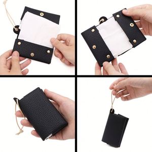 Étui pliable en cuir PU de style japonais pour mouchoirs en papier, mini pochette de rangement pour mouchoirs de poche pour la maison et les voyages - Product Image 4