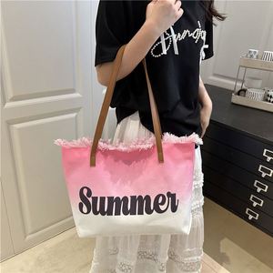 กระเป๋าโท้ทไล่สีลดราคา กระเป๋าถือสีสันสดใสสำหรับผู้หญิง กระเป๋าผ้าแคนวาสสำหรับเดินทางท่องเที่ยวชายหาด - Product Image 3