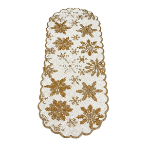 Luxury Embroidered Table <b>Runner</b> Floral Pattern Gold Beige Home Decor <b>Washable</b> Hand Wash - Product Image 1