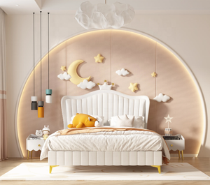 <span class=keywords><strong>Lit</strong></span> pour enfants pour filles, style moderne minimaliste, couleur crème, <span class=keywords><strong>lit</strong></span> pour enfants de luxe léger, <span class=keywords><strong>lit</strong></span> en cuir pleine fleur - Product Image 2