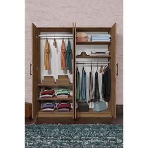 Armario Moderno ARENA de 4 Puertas de Madera de Pino Atlántico, 6 Estantes, 2 Perchas, Diseño Simple para Guardar Ropa en el Dormitorio, Ideal para Apartamentos - Product Image 3