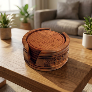 Nouvel Arrivage – Sous-verre en Bois Massif 100% Naturel, Design Bohème, Écologique, Sûr pour les Aliments, Plusieurs Tailles, Épaisseur 8mm, Idéal pour le Petit-Déjeuner, le Thé, les Mariages (BS) - Product Image 1