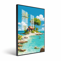 Art mural moderne en porcelaine cristalline 30x40cm, peinture de paysage tropical avec cadre en aluminium noir pour la décoration de la maison