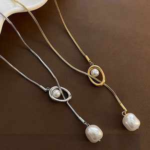 Collar Largo de Moda, Cadena para Suéter, Acero Inoxidable 316L, Chapado en Oro PVD de 14k y 18k, Collar de Perlas para Mujer - Product Image 5