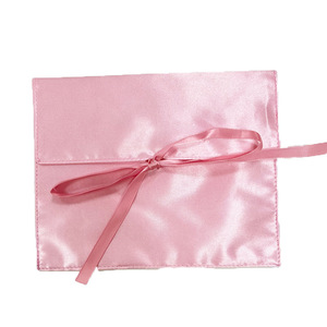 Custom Logo Printed Lingerie Clothes Packing <b>Envelope</b> Satin Bag With Bow Black Luxury Hair Wig Packing Dust Flap Silk Pouch - Product Image 3