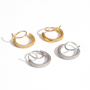 Geometric <b>Circle</b> Stainless Steel Earrings For Women Pave Setting Titanium Steel 18k Gold Colorfast Party Jewelry - Product Image 4