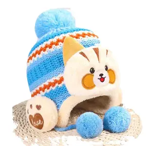 아기 캐시미어 태아 모자 가을 겨울 슈퍼 두꺼운 신생아 모직 모자 동물 패턴 니트 아기 따뜻하고 소금에 절인 머리 모자