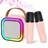 K12 Mini Karaoke Machine 2 Mic Draadloze Microfoon LED Licht Subwoofer Speaker voor Persoonlijk Gebruik op de Computer of Zingen