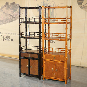 Chinese <b>Retro</b> Bamboo <b>Bookcase</b> With Cabinet Storage Display Shelf 56x32x168cm For Home Office Use - Product Image 1