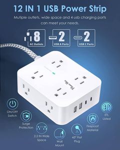 2025 Hot Bán addtom ETL được liệt kê một nút điều khiển On/Off 3 side thiết kế 8 cách ổ cắm 4 USB một cổng cho tất cả - Product Image 6