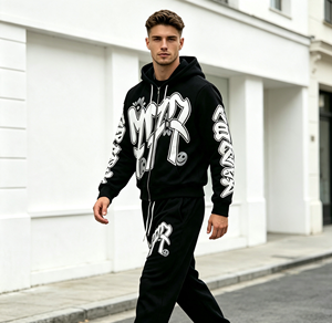 Conjunto de Sudadera con Capucha y Pantalones Largos Holgados con Estampado de Letras, Estilo Hip Hop Otoñal, Unisex, Estilo Europeo Americano - Product Image 4