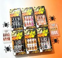 12 Pièces – Offre Spéciale – Faux Ongles Artificiels – Motif Fantôme de Dessin Animé – French Almond Rond – Ongles à Presser pour Décoration d'Ongles d'Halloween
