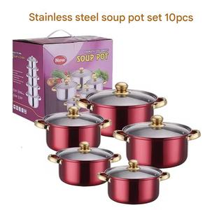 Đôi tai thép không gỉ canh nồi bếp gas cảm ứng nồi với Bìa 10-mảnh thép không gỉ không dính nồi <span class=keywords><strong>Cookware</strong></span> <span class=keywords><strong>Set</strong></span> - Product Image 4