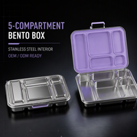 S005 Boîte à lunch mignonne à 5 compartiments en acier inoxydable 304, compatible micro-ondes, sans BPA, avec joint en silicone, pour préparation de repas de nouveau-né, usine OEM