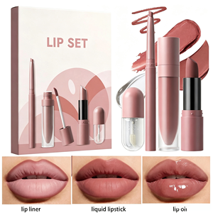 Wholesale Vegan Waterproof Soft Matte <b>Lip</b> <b>Gloss</b> <b>Set</b> Liquid Lipstick <b>Lip</b> Liner <b>Lip</b> Oil Box Packaging - Product Image 1