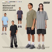 Kaos Pria Streetwear Musim Panas Katun Murni Polos Digital Print 260g Bernapas O-Neck Lengan Pendek Longgar Model Washed