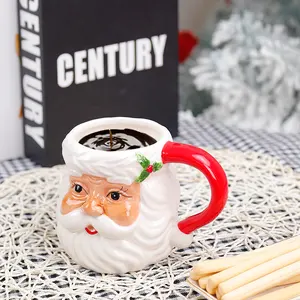Redeco Cute Coffee Water Milk Christmas Cup Hot Sale Christmas Series Santa Claus Mug Ceramic Santa Mug Gifts Home Decoration