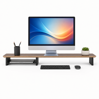 Support d'écran surélevé en bois de noyer personnalisé pour ordinateur portable avec compartiment de rangement latéral
