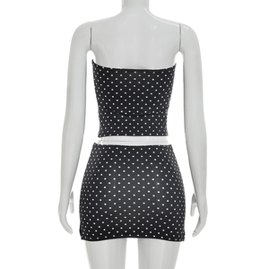 Viviblook D26ST233 Conjunto de Dos Piezas para Mujer, Top Corto sin Mangas con Estampado de Lunares, Ajustado y Sexy, y Minifalda con Abertura - Product Image 4