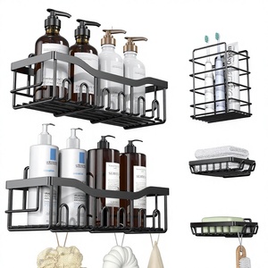 EUDELE - Juego de 5 Estantes Adhesivos para Ducha, Acero Inoxidable Resistente a la Oxidación, Recubrimiento en Polvo, Gran Capacidad, Sin Perforaciones, Almacenamiento para Baño - Product Image 1
