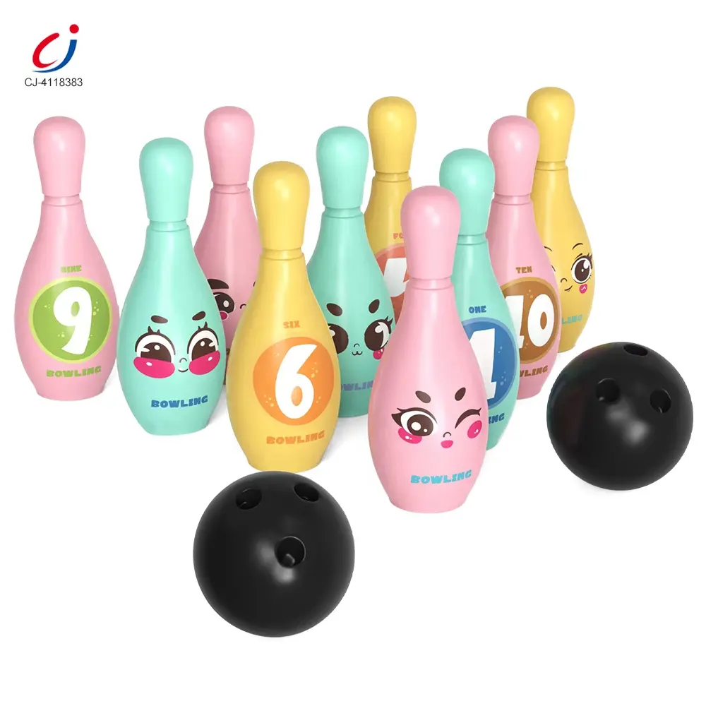 Chengji juego deportivo barato familia interactiva interior dibujos animados lindo patrón Bolas de plástico juguete 10 Pin bola de bolos