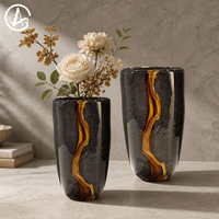Vase en verre soufflé à la main ARM LVG, style moderne rétro de luxe, effet lave, noir ambre, décoration artistique, grand récipient cylindrique pour fleurs