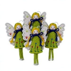 Ornement traditionnel de fée verte, ailes brodées de fleurs, en laine, fait main, écologique, décoration murale de Noël - Product Image 1