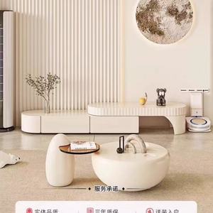 Modern Cream Minimalist <b>Round</b> Coffee <b>Table</b> - Living Room Center <b>Table</b> for Home Furniture - Product Image 5