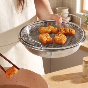 Stainless Steel Oil <b>Drain</b> <b>Rack</b> with Dual Handles, Multifunctional Mesh Strainer Basket for Frying, Steaming & BBQ Accessories - Product Image 1