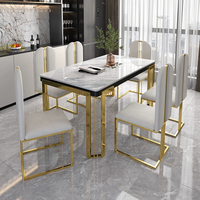 Table à manger moderne en marbre avec pieds en acier inoxydable, rectangulaire, 6 places, meubles de salle à manger pour hôtel, villa