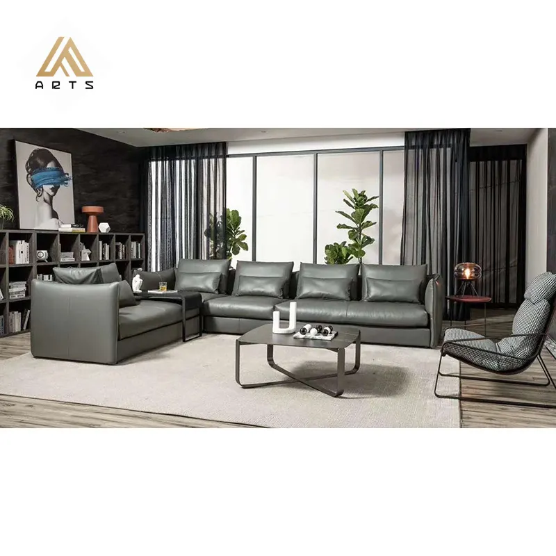 Hot sale Italian modern designed genuine leather high end sofa set designs L shape living room sectional couch sofa