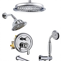 Système de douche double vintage Homekicen, pommeau de plafond 9 pouces, douchette murale 6 pouces, finition chromée en laiton/acier inoxydable
