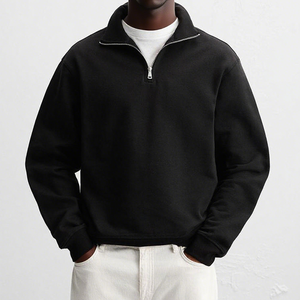 Felpa Personalizzata Pesante con Cappuccio a <span class=keywords><strong>Zip</strong></span>, Collo Alto e Cerniera a Quarto, in Cotone di Alta Qualità, <span class=keywords><strong>Oversize</strong></span>, per Uomo - Product Image 2