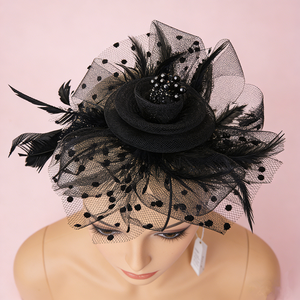 Accessoires de cheveux pour mariées adultes, chapeaux fascinateurs en plumes et voile en résille pour thé, bandeaux pour femmes en soie et cuir véritable - Product Image 4