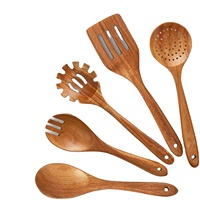 Ensemble d'ustensiles de cuisine en bois 5 pièces Cuillères à salade Cuillère passoire Fourchette à salade Cuillère à mélanger Spatule ajourée Ustensiles de cuisine pour la maison