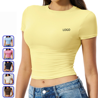 Camiseta Deportiva de Nailon y Spandex para Mujer, Ajustada, de Secado Rápido, Informal, Combinable con Todo, para Yoga, Running, Pilates