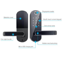 Cerradura Inteligente con Huella Dactilar, Contraseña, Tarjeta IC, Aplicación Móvil, Llave de Emergencia, Material de Aluminio para Puerta de Madera, Compatible con Tuya App