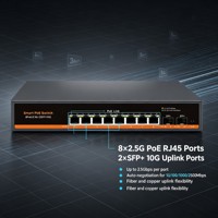 Switch PoE Gigabit de 8 Puertos y 2.5G con Enlaces Ascendentes de Fibra Óptica Dual SFP+ de 10G y Control VLAN