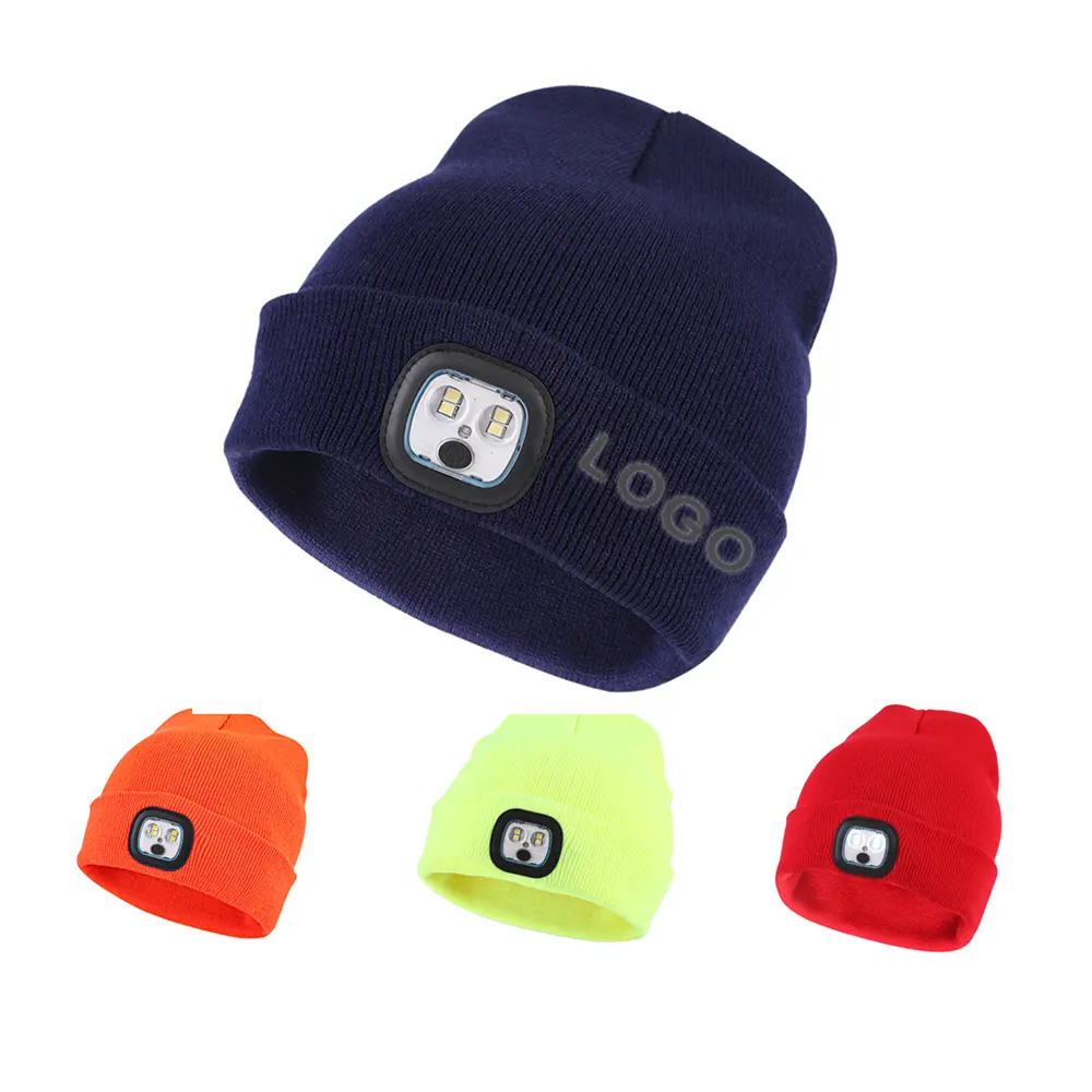 Topi LED isi ulang harga pabrik, topi pelindung kepala hangat dengan lampu Led, lampu Musim Dingin