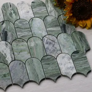 A forma di piuma di smeraldo freddo mosaico di marmo cucina Backsplash piastrelle del muro del bagno piumaggio mosaico di pietra verde