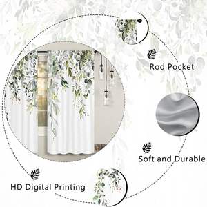 Cortinas de Cocina con Hojas de Eucalipto, Diseño de Hojas Verdes en Acuarela, Cortinas Cortas para Ventana, Decoración con Plantas, 2 Paneles Personalizables - Product Image 5