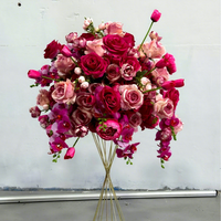 Grande Composition Florale de Pivoines Roses, Fleurs Artificielles Réalistes, Centres de Table de Mariage, Vases en Métal