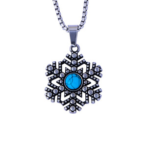 Collier pendentif flocon de neige en acier inoxydable avec pierre précieuse sertie dans un cadre, pour un usage quotidien, unisexe SP1056 - Product Image 5