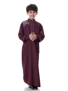 N041 Oriente Medio niño musulmán Color sólido poliéster Thobe Thawb bordado hecho a mano Daffah Thobe para niños <span class=keywords><strong>Haramain</strong></span> vestido islámico - Product Image 3