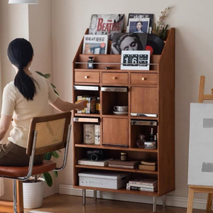 Solid Wood Nordic Bookcase Vintage Black Storage Cabinet For Home Office Study Room Minimalist Japanese Style Living Room Shelf - Product Image 2