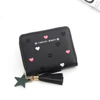 Women's Love Heart Zipper Mini Wallet, PU Tassel Purse